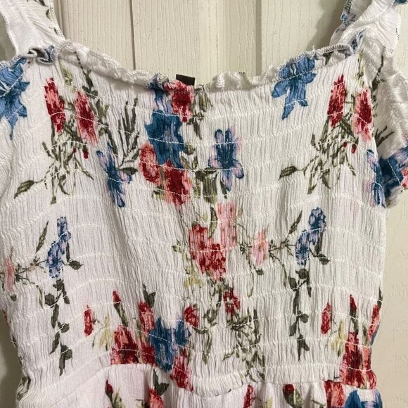 Lily Rose Womens White Floral Smocked Tie Waist Pockets Sleeveless Romper XL - Picture 5 of 8